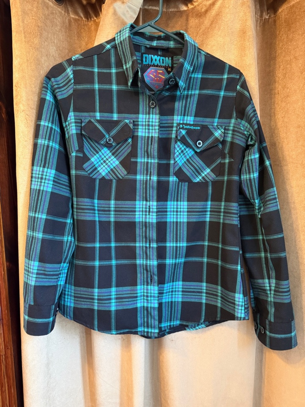 DIXXON Teal and Black Plaid Button-Up Shirt sz small